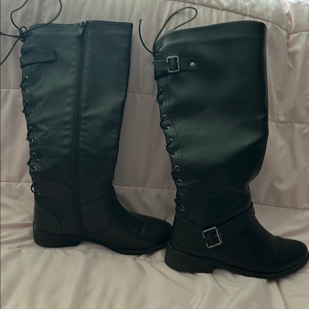 Wanted Black Over the Knee Boots with Classic Design